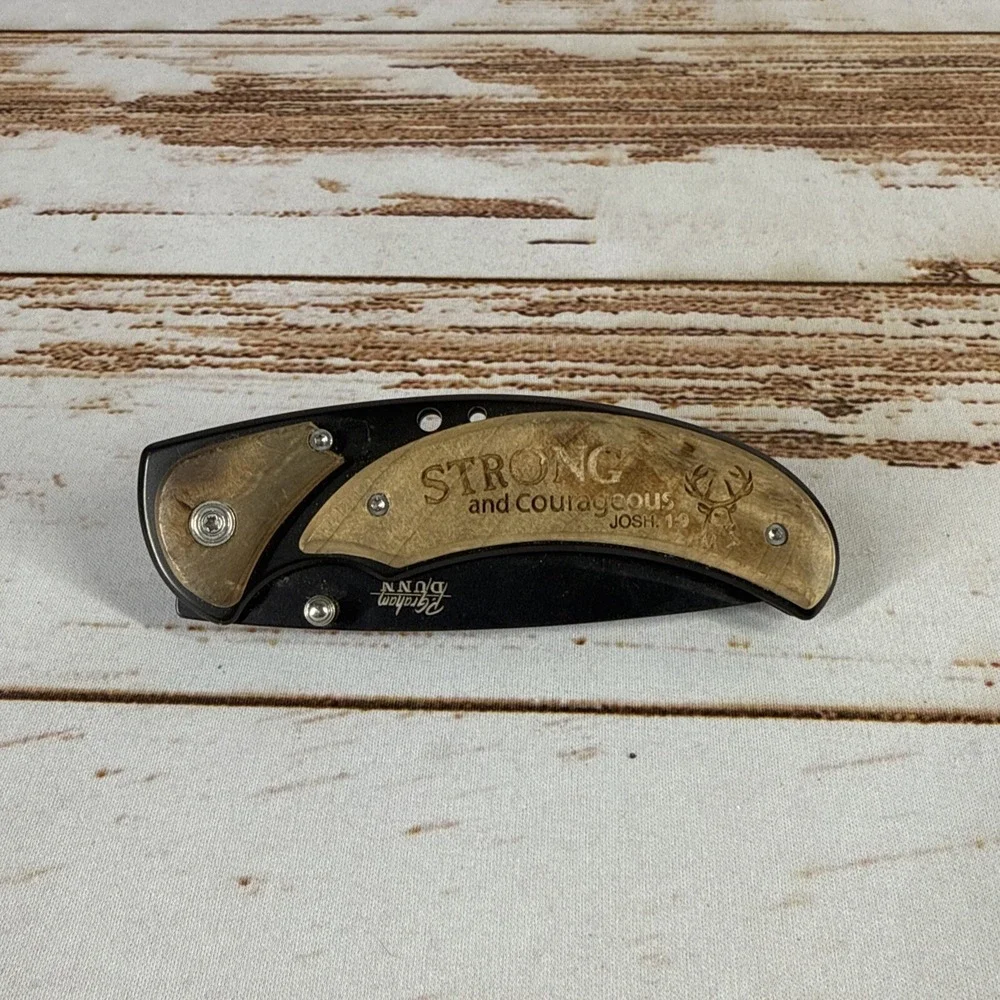 P Graham Dunn Strong and Courageous Wood Inlay Folding Pocket Knife Used
